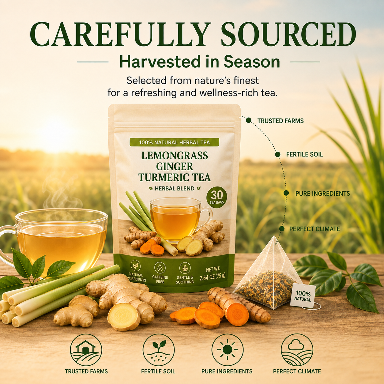 Golden Wellness Tea – Lemongrass Turmeric Ginger Herbal Tea