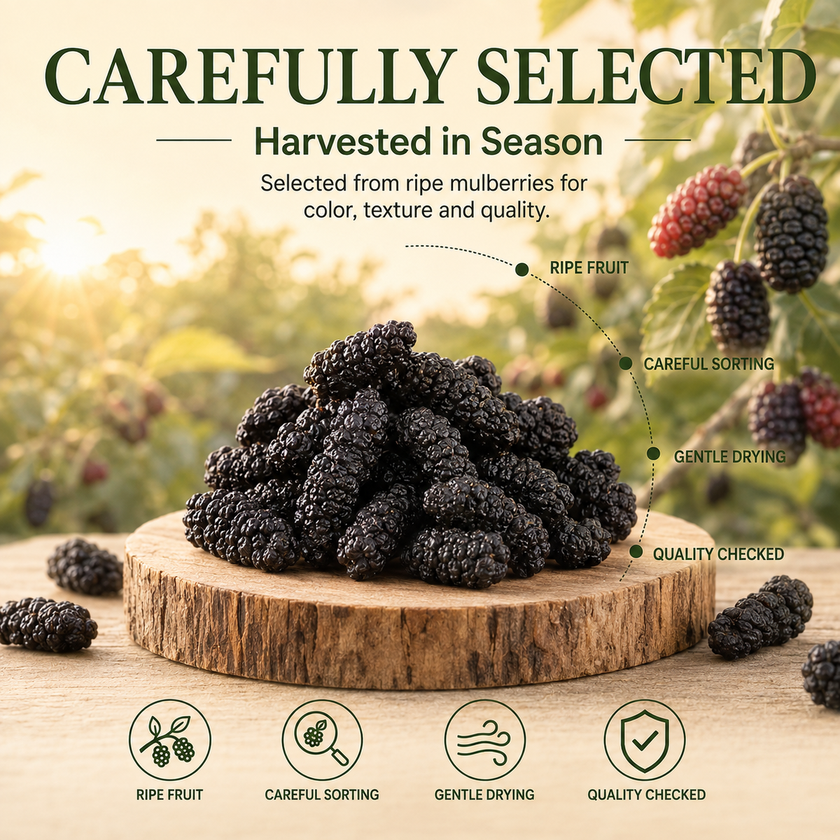 Organic Dried Black Mulberries – Superfood Snack for Daily Wellness