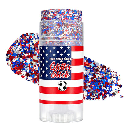 4th of July Glitter Stick | Red, White & Blue Body & Hair Sparkle for Independence Day Party, Festival & Fun Holiday Look