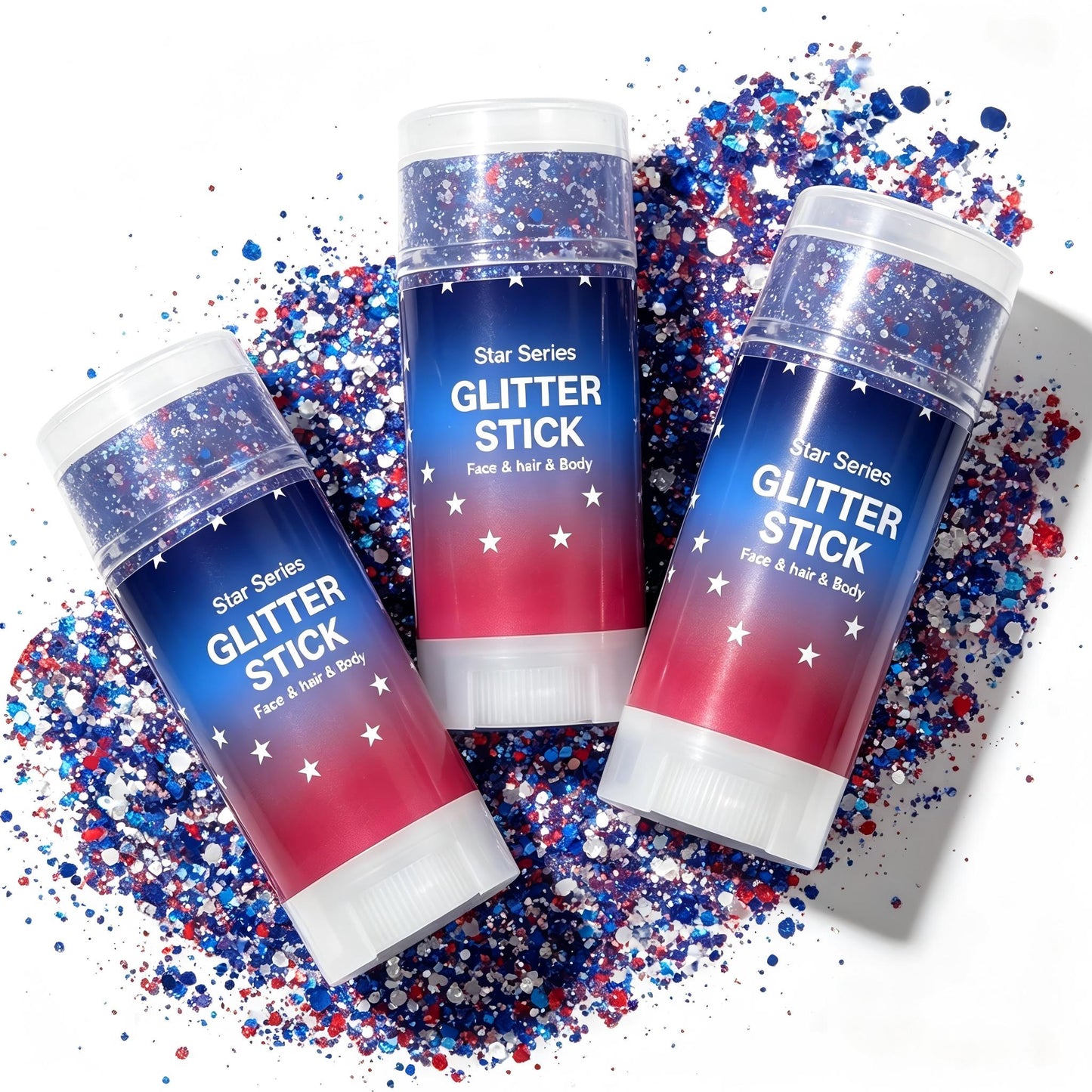 4th of July Glitter Stick | Red, White & Blue Body & Hair Sparkle for Independence Day Party, Festival & Fun Holiday Look