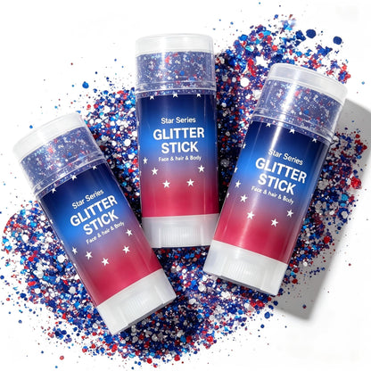 4th of July Glitter Stick | Red, White & Blue Body & Hair Sparkle for Independence Day Party, Festival & Fun Holiday Look