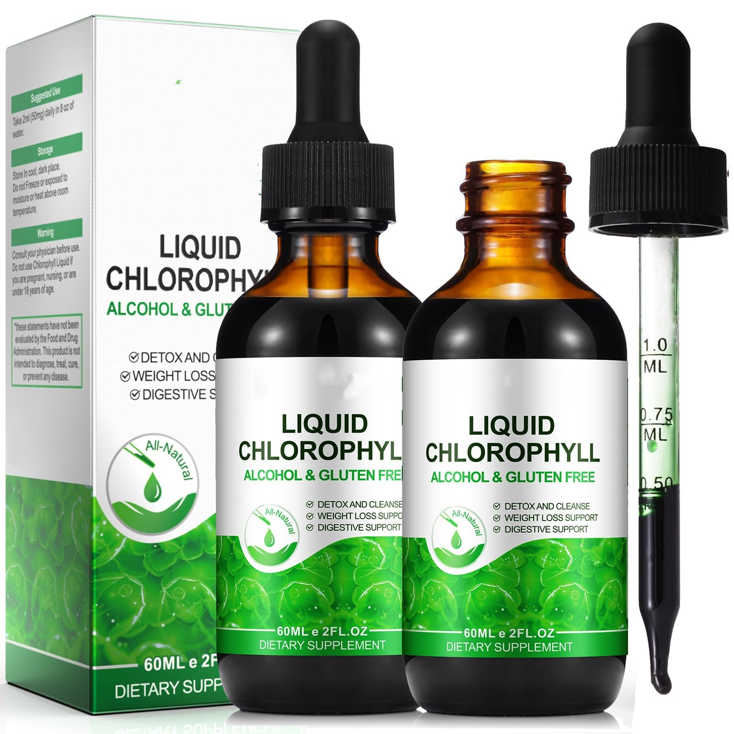 Chlorophyll Liquid Drops - Peppermint Flavored with Chlorophyllin for Natural Energy, Digestion Support & Inner Body Odor Control*, 2oz Full-Strength Vegan Gut Health Drops with Copper, TikTok Viral Premium