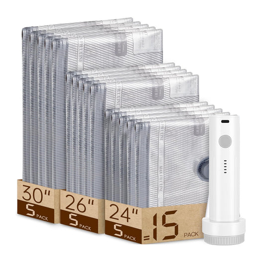 [Upgraded] Cordless Travel Vacuum Bag Set Vacuum Bags for Travel with Rechargeable air Pump, 15 Pack Carry-on Size Compression Packing Bags for Luggage and Suitcase