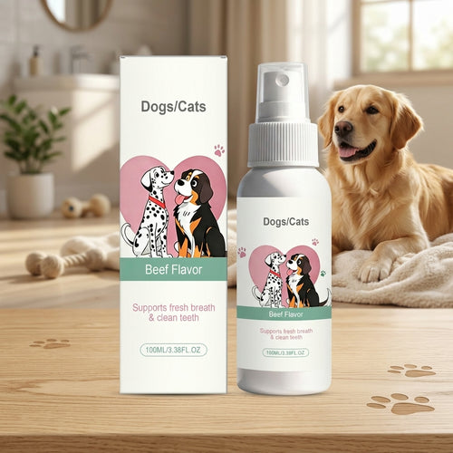 Pet Oral Spray for Dogs & Cats - Breath Freshener, Teeth Cleaning & Gum Care, No Brushing Required, Beef Flavor 100ML
