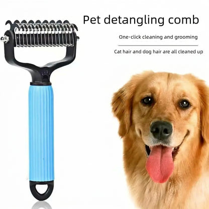 Pet Detangling Comb for Dogs Double Sided Stainless Steel Grooming Tool for Coat Care Shedding Removal Easy to Use One Click Cleaning