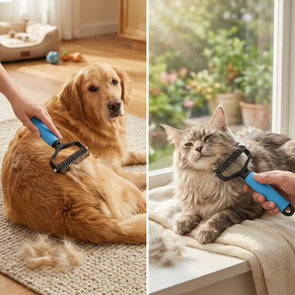 Pet Detangling Comb for Dogs Double Sided Stainless Steel Grooming Tool for Coat Care Shedding Removal Easy to Use One Click Cleaning