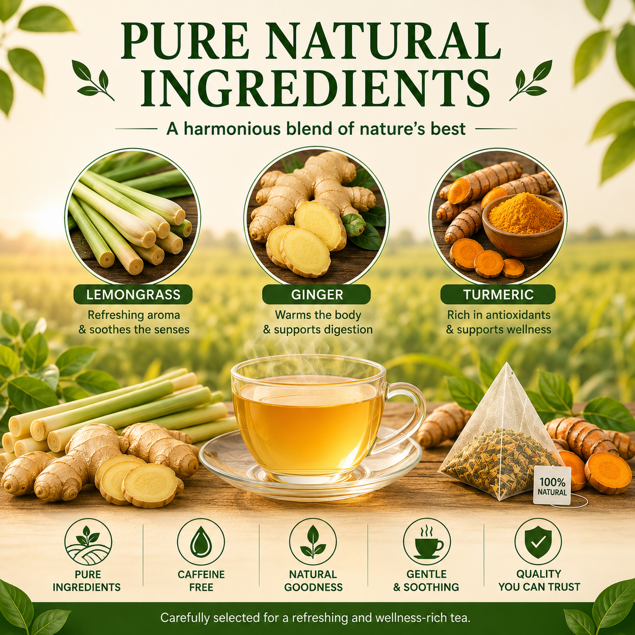 Golden Wellness Tea – Lemongrass Turmeric Ginger Herbal Tea
