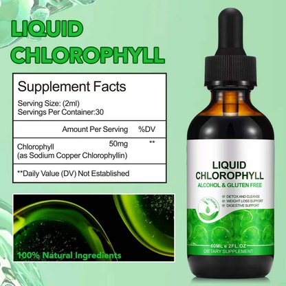 Chlorophyll Liquid Drops - Peppermint Flavored with Chlorophyllin for Natural Energy, Digestion Support & Inner Body Odor Control*, 2oz Full-Strength Vegan Gut Health Drops with Copper, TikTok Viral Premium