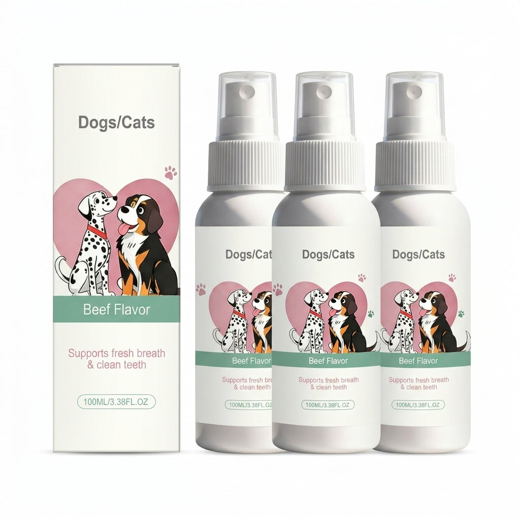 Pet Oral Spray for Dogs & Cats - Breath Freshener, Teeth Cleaning & Gum Care, No Brushing Required, Beef Flavor 100ML