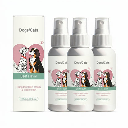 Pet Oral Spray for Dogs & Cats - Breath Freshener, Teeth Cleaning & Gum Care, No Brushing Required, Beef Flavor 100ML