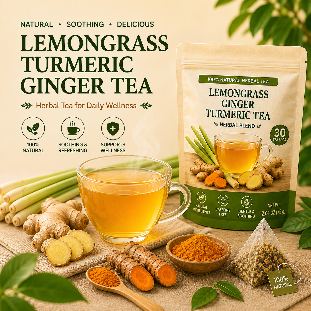 Golden Wellness Tea – Lemongrass Turmeric Ginger Herbal Tea