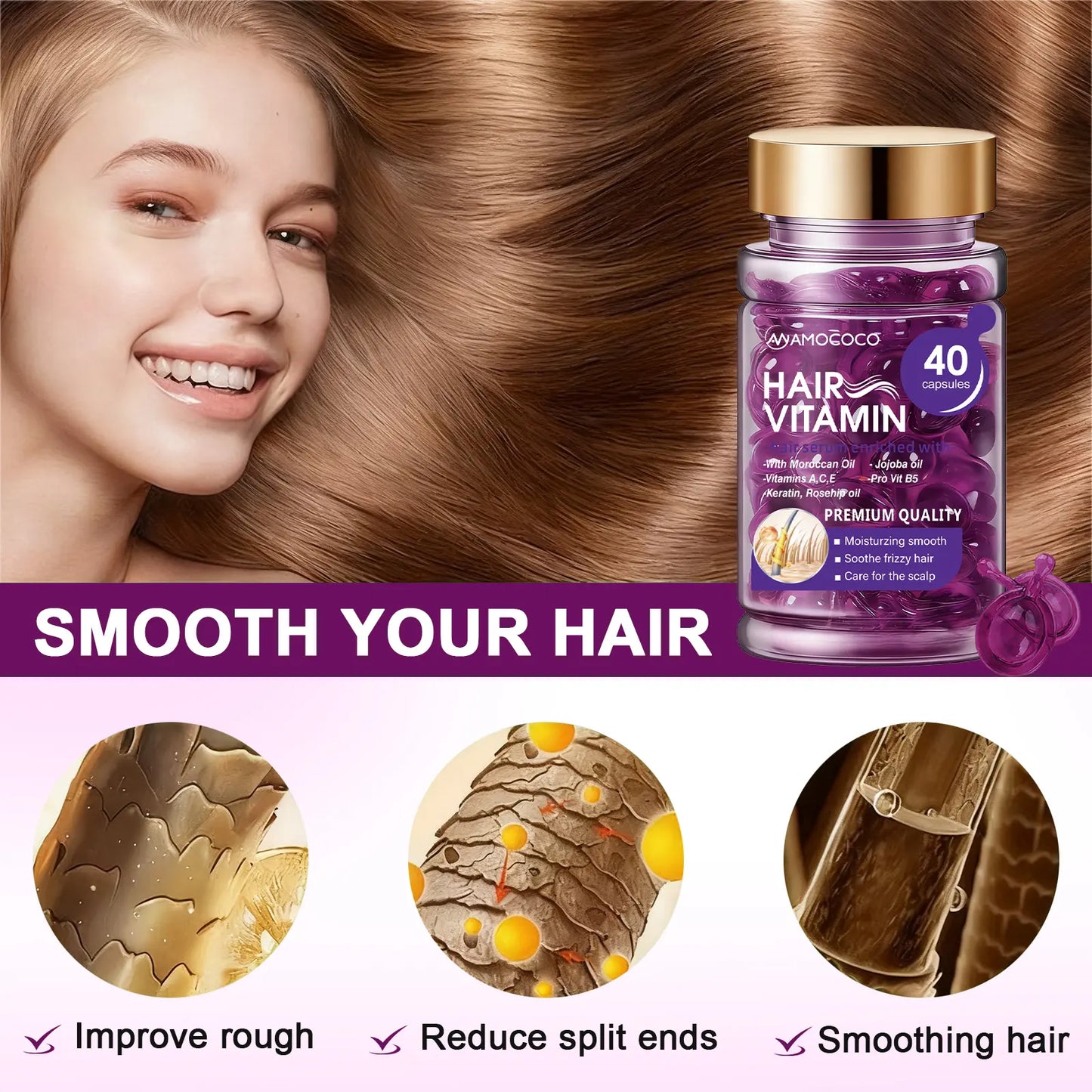 Say Goodbye to Dry Straw Hair – Start with One Capsule|40 Hair Care Essence Capsules | Deep Nourishment · Lightweight · Instant Smoothness