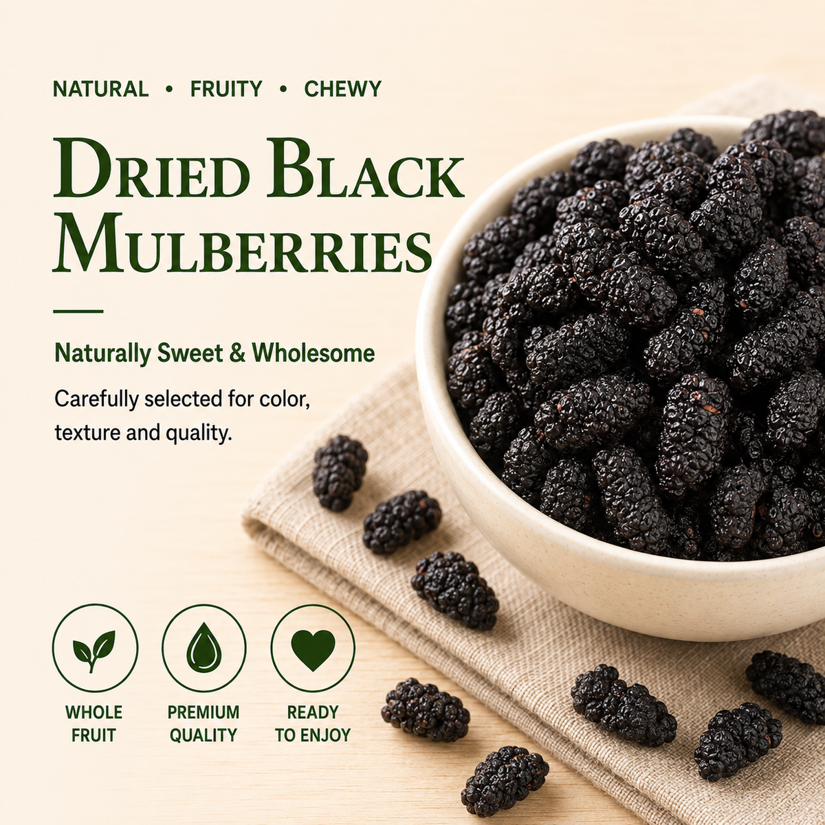 Organic Dried Black Mulberries – Superfood Snack for Daily Wellness