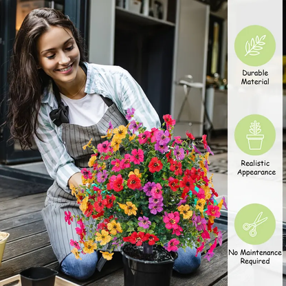 Lifelike Artificial Violet Rose Bushes, UV Resistant & Waterproof Outdoor Faux Flowers, Low Maintenance Garden Porch Patio Decor, No Watering Required All Year Round