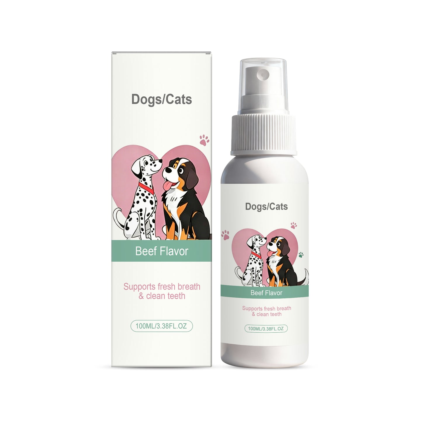 Pet Oral Spray for Dogs & Cats - Breath Freshener, Teeth Cleaning & Gum Care, No Brushing Required, Beef Flavor 100ML