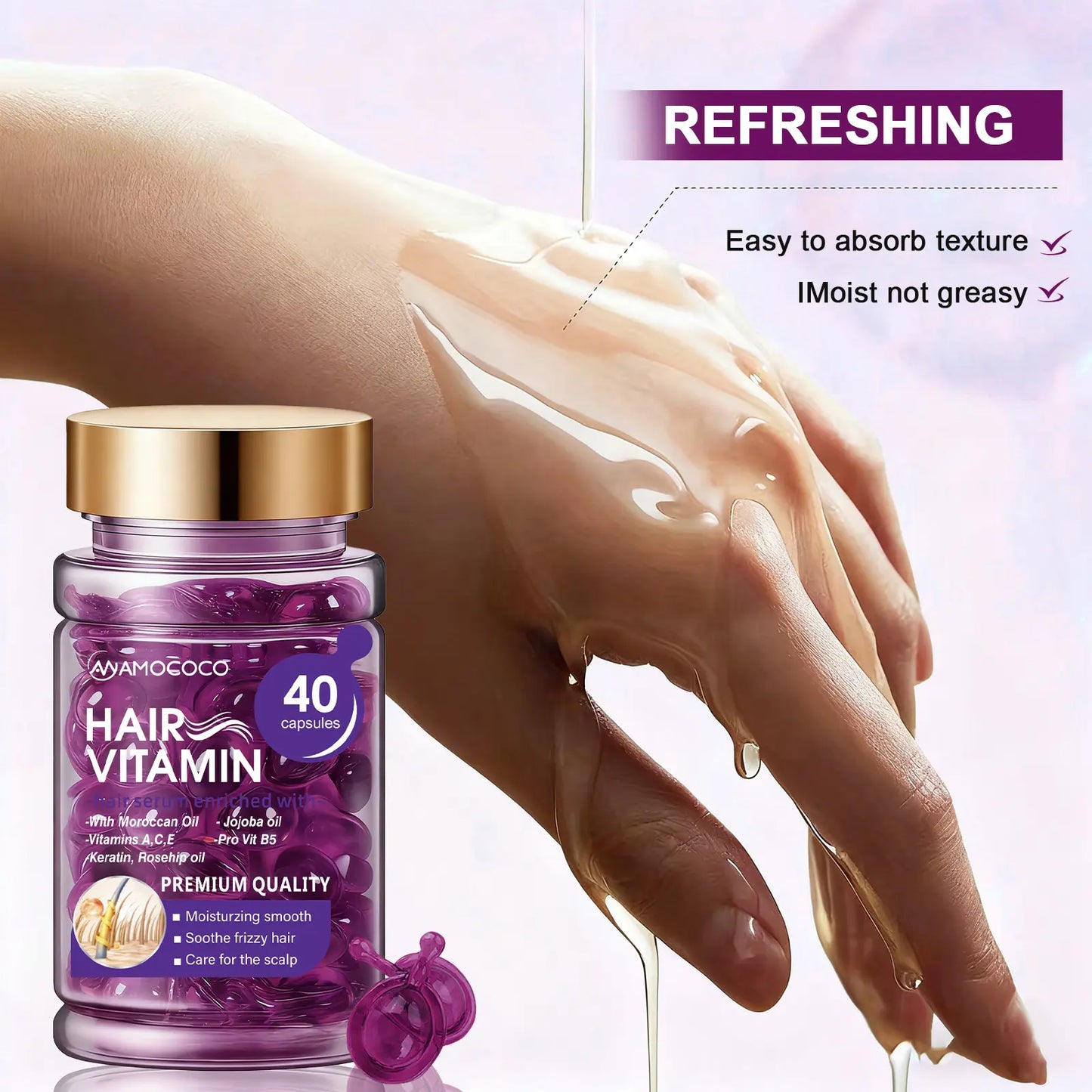 Say Goodbye to Dry Straw Hair – Start with One Capsule|40 Hair Care Essence Capsules | Deep Nourishment · Lightweight · Instant Smoothness