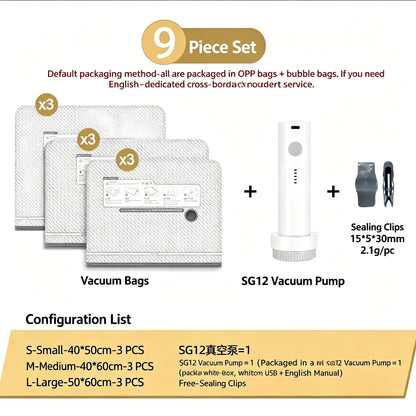 [Upgraded] Cordless Travel Vacuum Bag Set Vacuum Bags for Travel with Rechargeable air Pump, 15 Pack Carry-on Size Compression Packing Bags for Luggage and Suitcase
