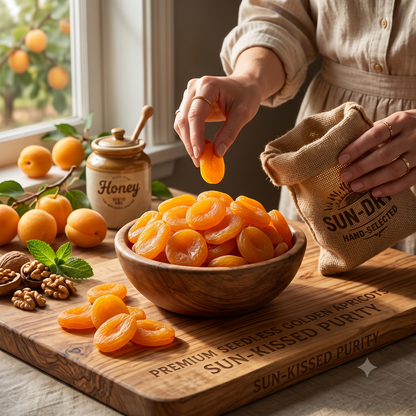 Large & meaty seedless dried apricots—soft and chewy, featuring a lightly sweet flavor with a tangy twist