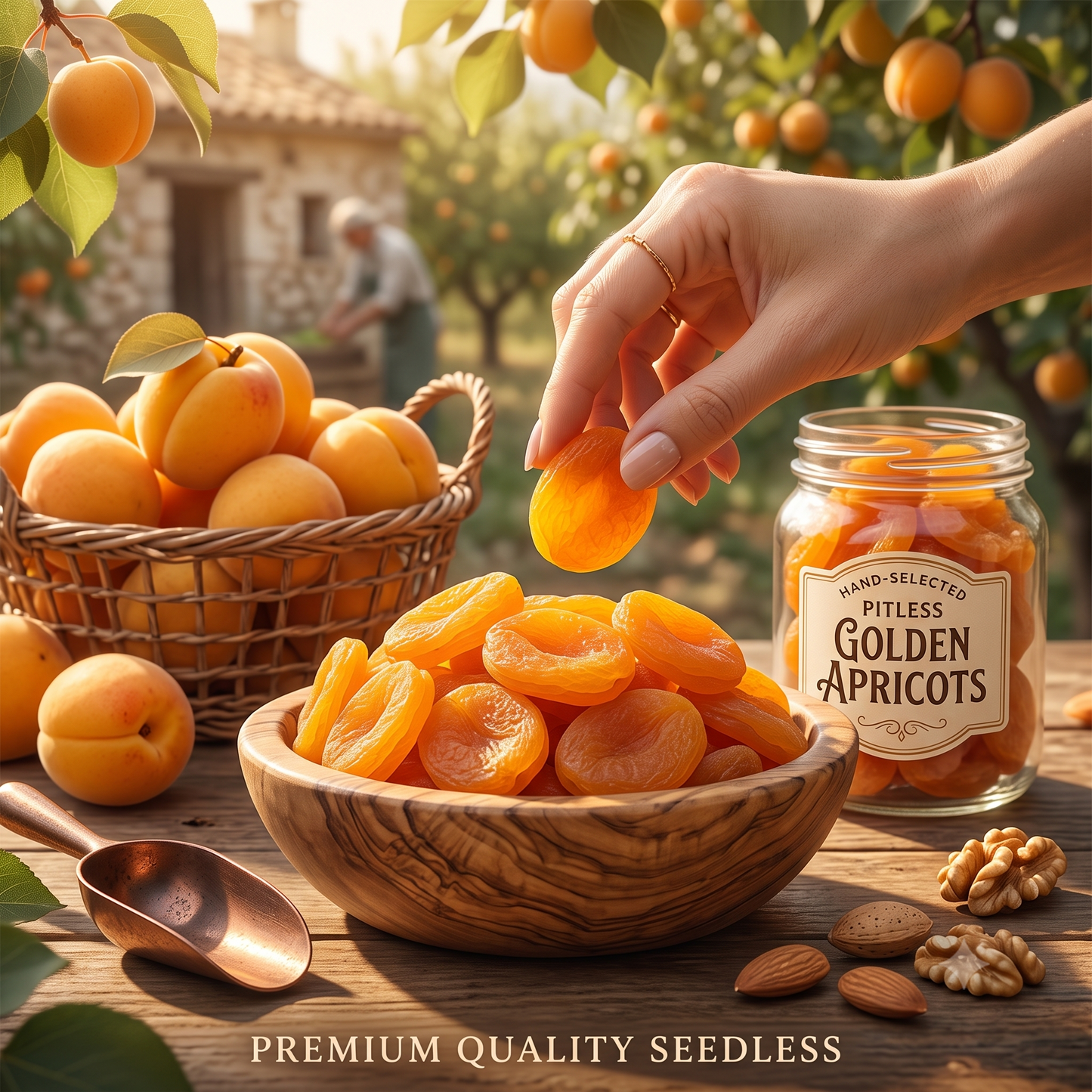 Large & meaty seedless dried apricots—soft and chewy, featuring a lightly sweet flavor with a tangy twist