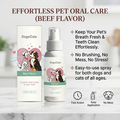 Pet Oral Spray for Dogs & Cats - Breath Freshener, Teeth Cleaning & Gum Care, No Brushing Required, Beef Flavor 100ML